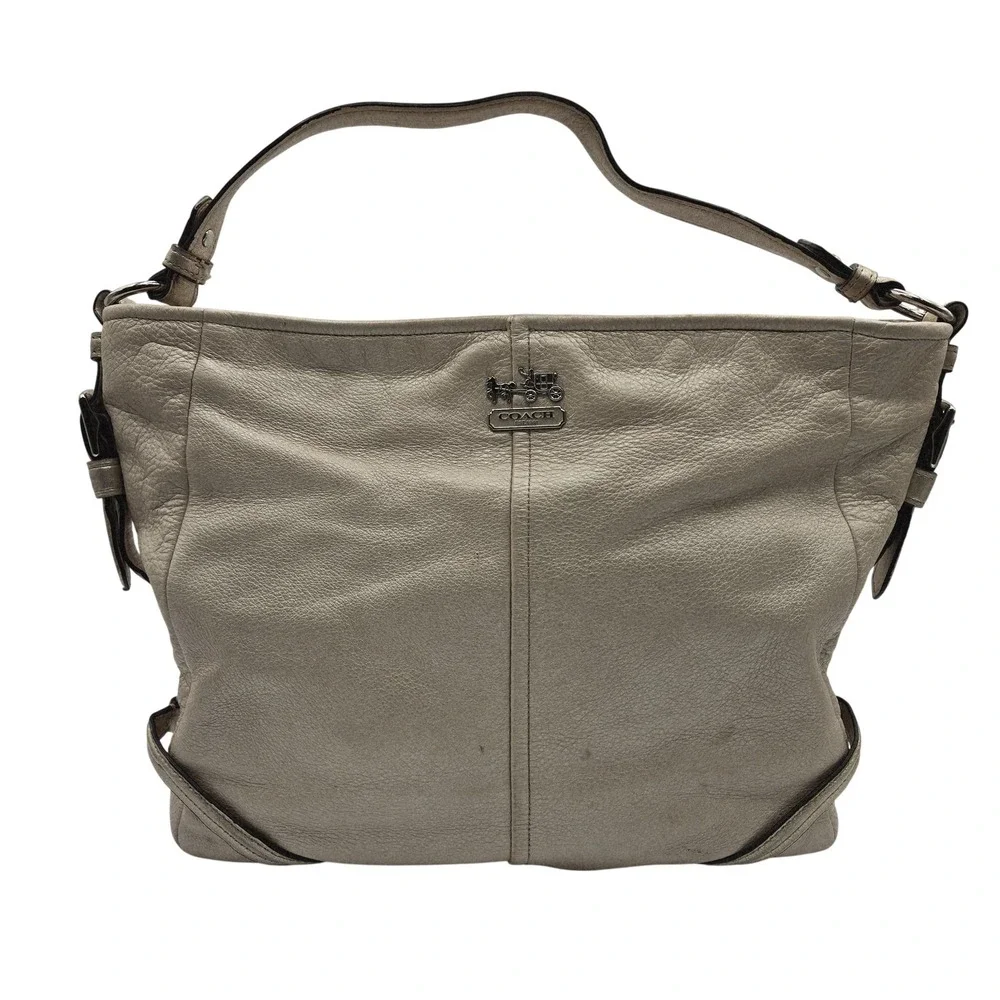 Coach Hobo Bag Womens‎ Large Beige Leather Zip Closure Purple Satin Lined